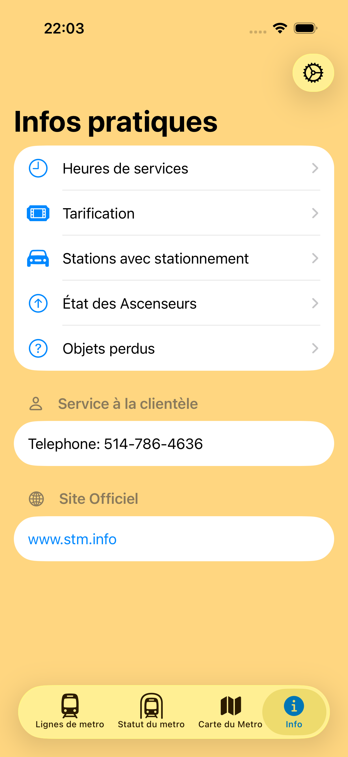 Vue des informations